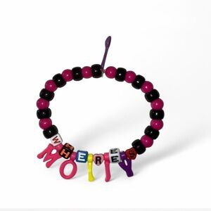Pink and Black Rave Kandi Beaded Bracelet with Colorful Letters